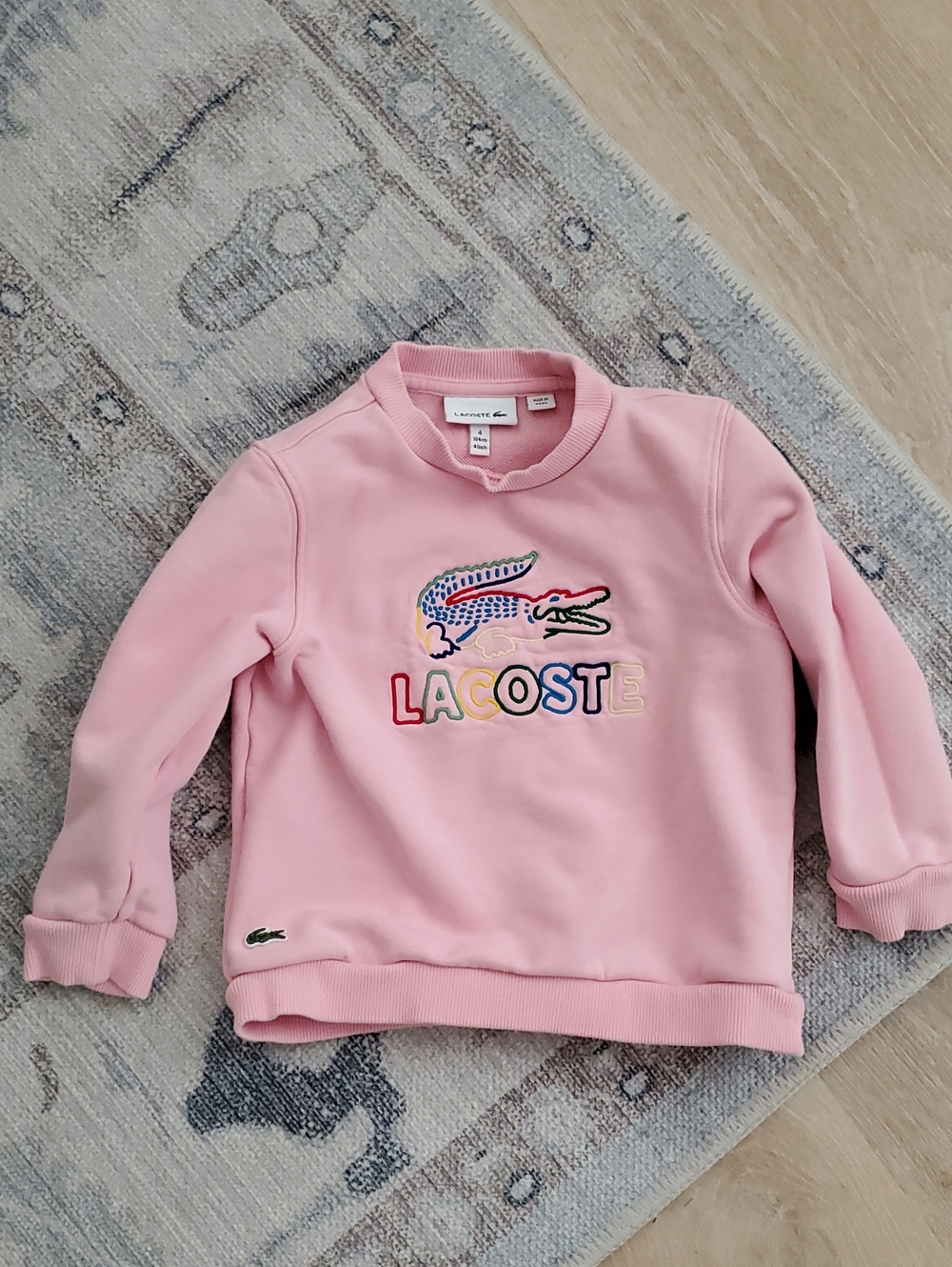 Lacoste Girls Pink Rainbow Embroidered Logo Sweatshirt Sz4
